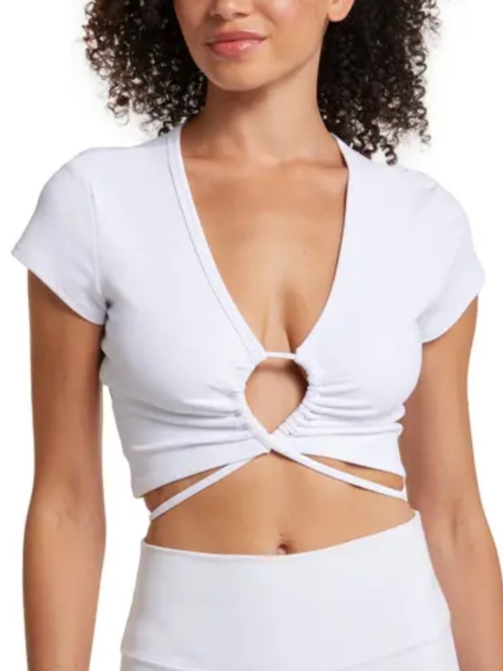 ALO Yoga White Twist Keyhole Crop Small